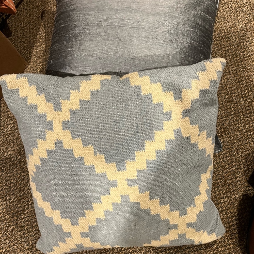 Decorative Blue and Cream Geometric Throw Pillow